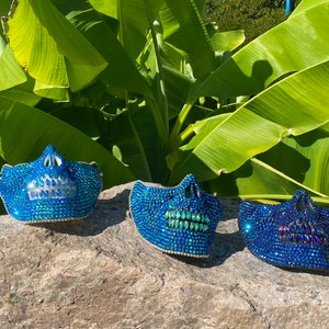 Mörkblå dödskallemask med blå tårar: ansiktsmask, dödskallemask, tårdroppar, kristaller, festival, musikfestival bild 4