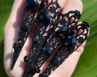 All Black Heartbreaker finger jewelry: Finger claw- Finger armour claw -Finger armour -Metal glove -Claw ring - Filigree jewelry- Hand armor