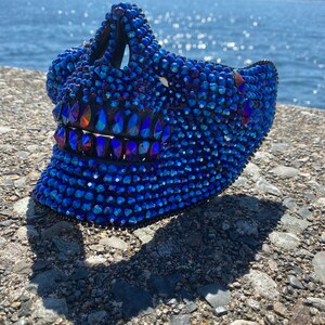 Mörkblå dödskallemask med blå tårar: ansiktsmask, dödskallemask, tårdroppar, kristaller, festival, musikfestival bild 10
