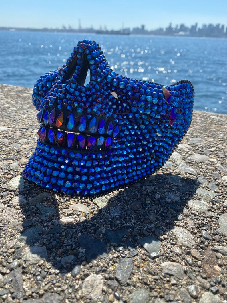 Mörkblå dödskallemask med blå tårar: ansiktsmask, dödskallemask, tårdroppar, kristaller, festival, musikfestival bild 10