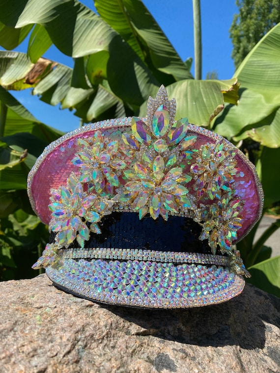 Pink Sequin Captain Hat: Festival Hat 