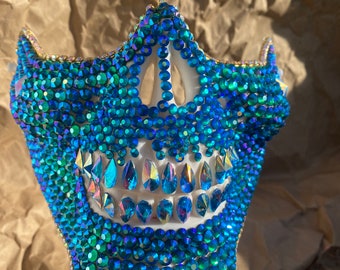 Skye blue skull mask with blue tears : face mask, skull mask, tear drops, crystals, festival, music festival