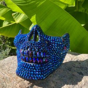 Mörkblå dödskallemask med blå tårar: ansiktsmask, dödskallemask, tårdroppar, kristaller, festival, musikfestival bild 3