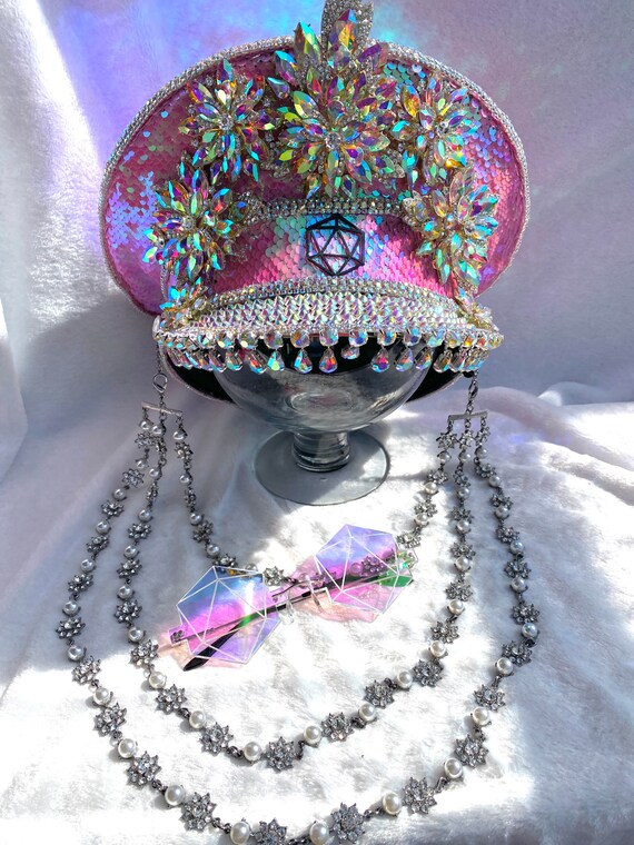 Pink Sequin Captain Hat: Festival Hat, Military Hat, Rave, Cap