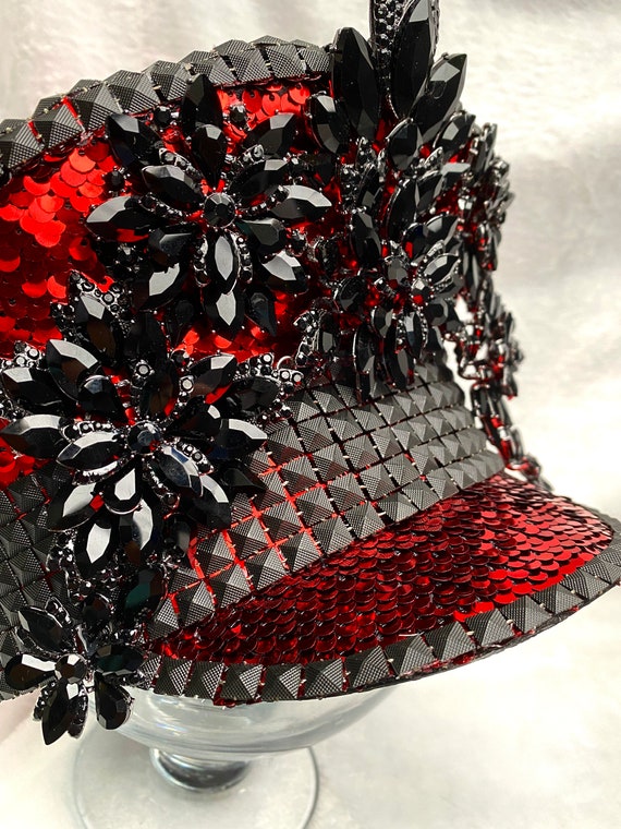 Red Sequin Captain Hat: Rave, Cap, Burning Man, Marching  display picture 2