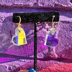 Heart shaped iridescent earrings: rave, festival, edm, disco,