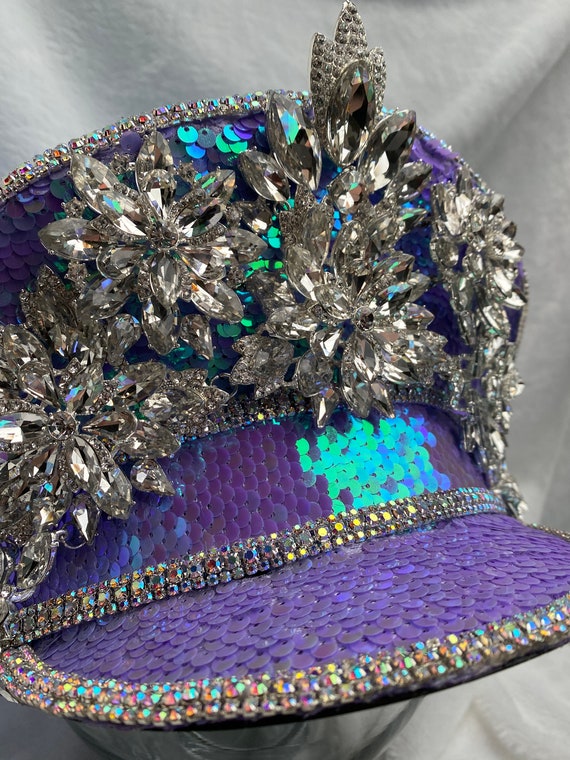 Purple Sequin Captain Hat: Rave, Cap, Burning Man, Marching  display picture 1