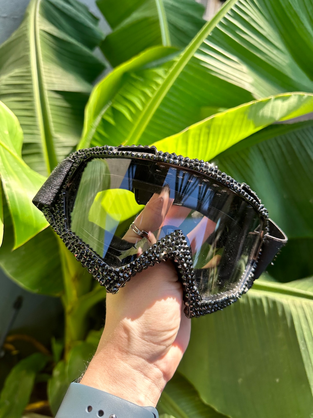 Black Rhinestoned Goggles Goggles Burning Man Snowboarding Etsy