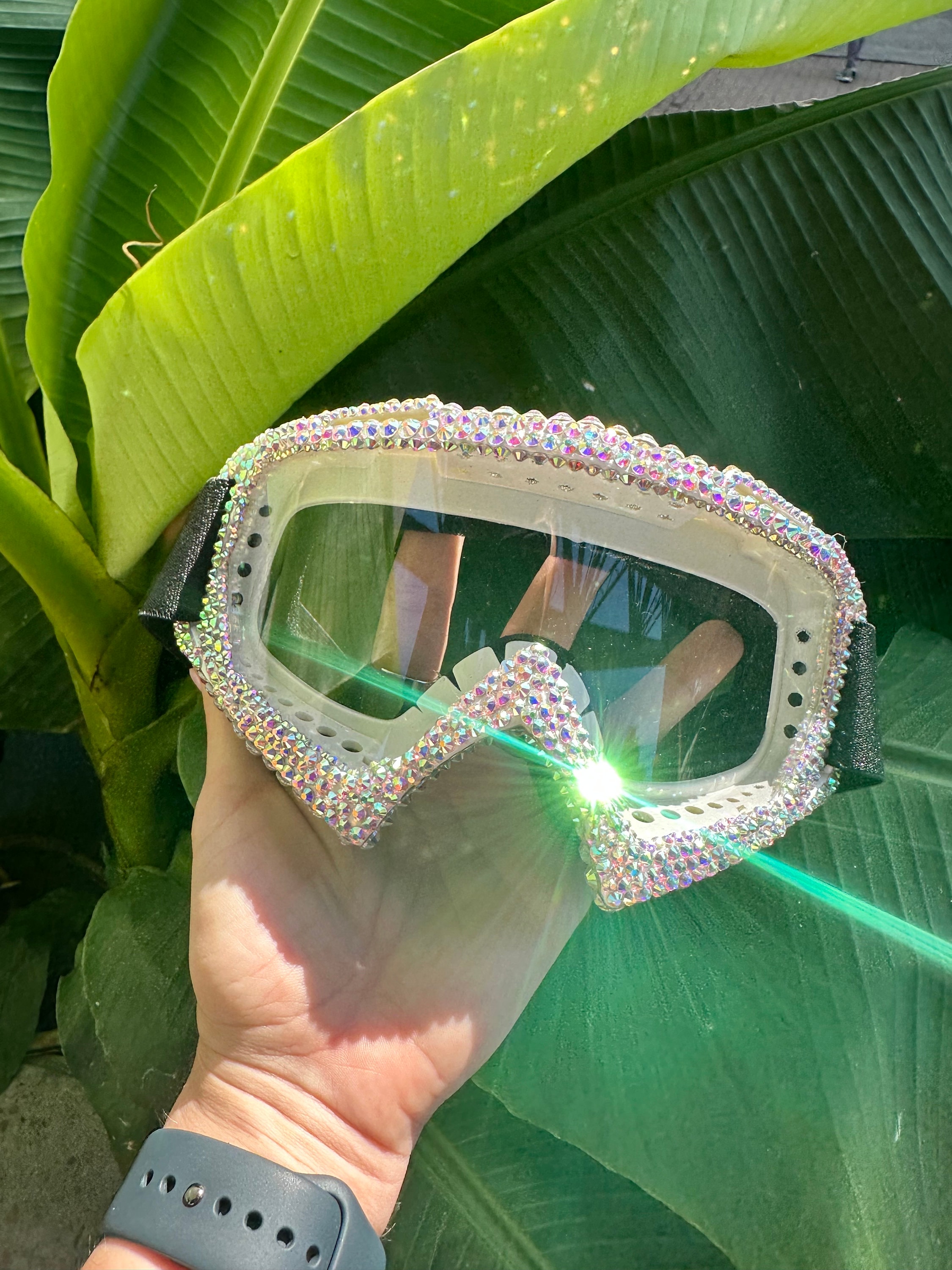 White Rhinestoned Goggles: Goggles, Burning Man 