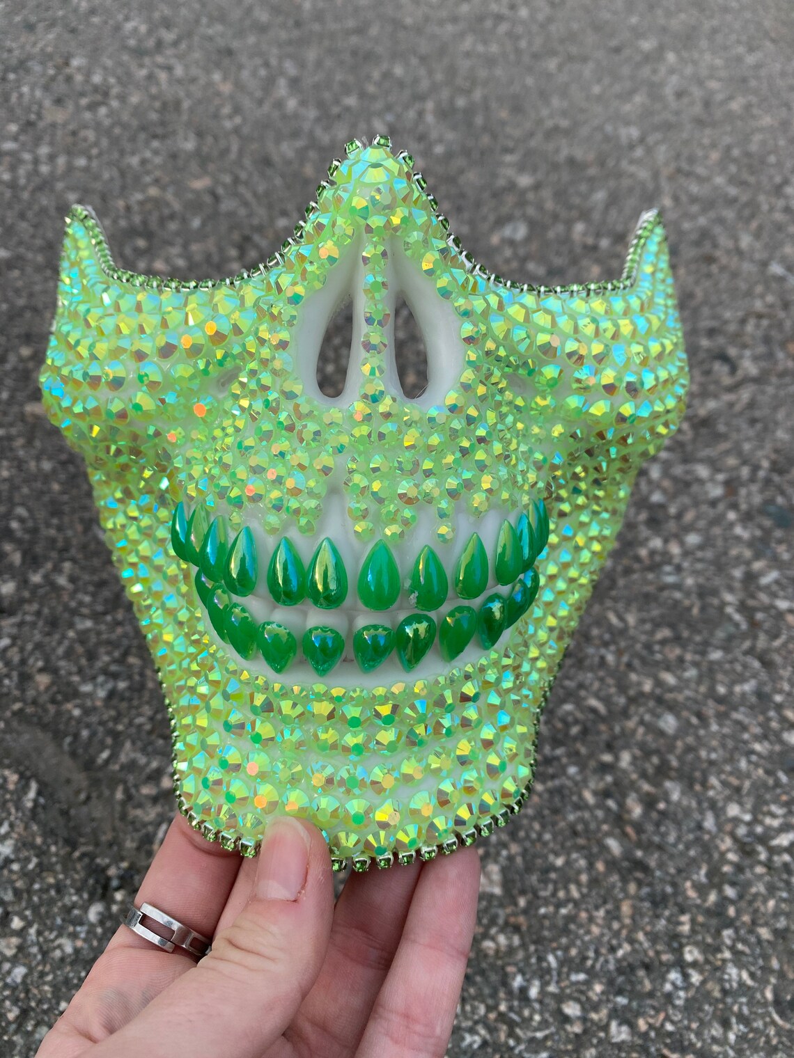 Green Skull Mask Face Mask Skull Mask Tear Drops Crystals Etsy