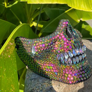 Maschera teschio camaleonte arcobaleno con lacrime: maschera per il viso, maschera teschio, lacrime, cristalli, festival, festival musicale immagine 5
