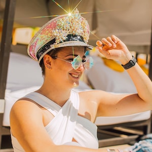 Pink Pailletten Kapitänshut: Festival Hut, Militär Hut, Rave, Kappe, Kostüm, brennender Mann Spielmannszug, edm