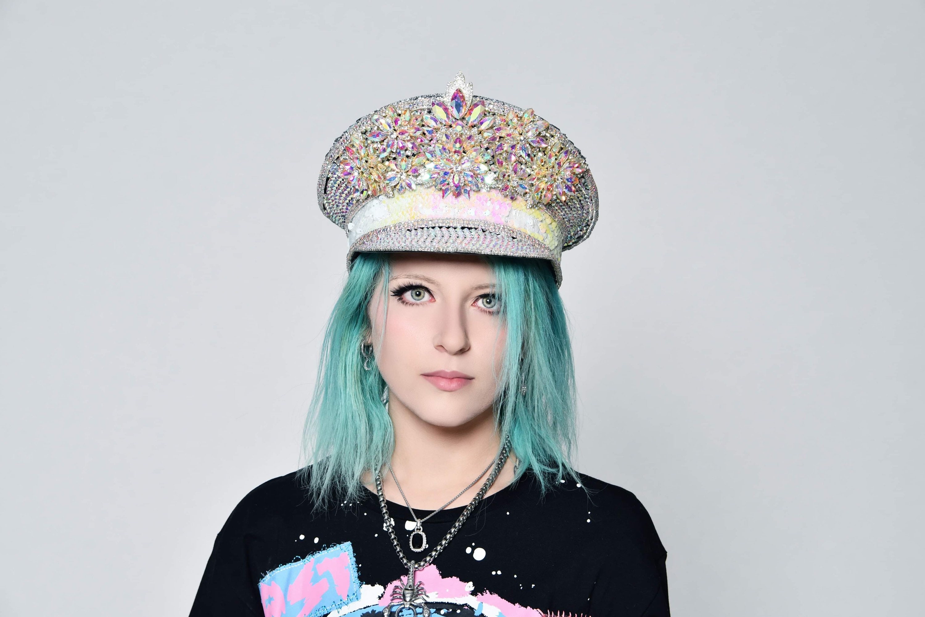 Cream Sequin Captain Hat: Festival Hat 