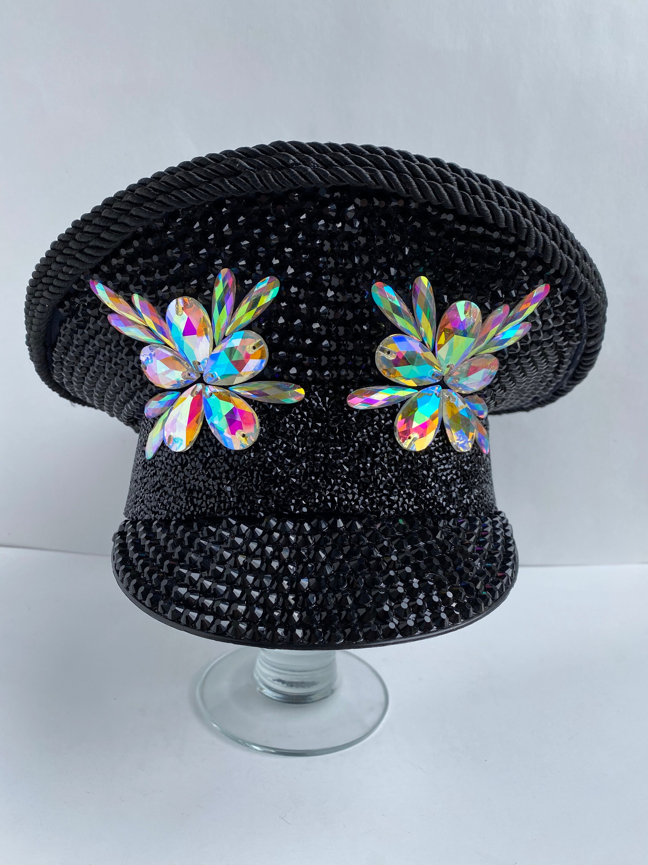 Black captain hat: festival hat, military hat, bohemian, rave, edc, cap, costume, burning man marching band, edm, Tomorrowland