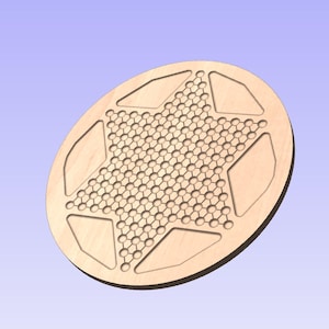 May include: A wooden round board with a star-shaped design. The star is made up of a honeycomb pattern.