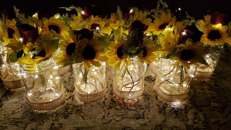 Lighted Mason Jar Sunflower/Rose Decor image 2