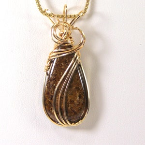 Copperette Gemstone Statement Necklace, Wire Wrapped, With 24&quot; Chain, One Of A Kind, Hand Wrapped Necklace, Gift for Ladies
