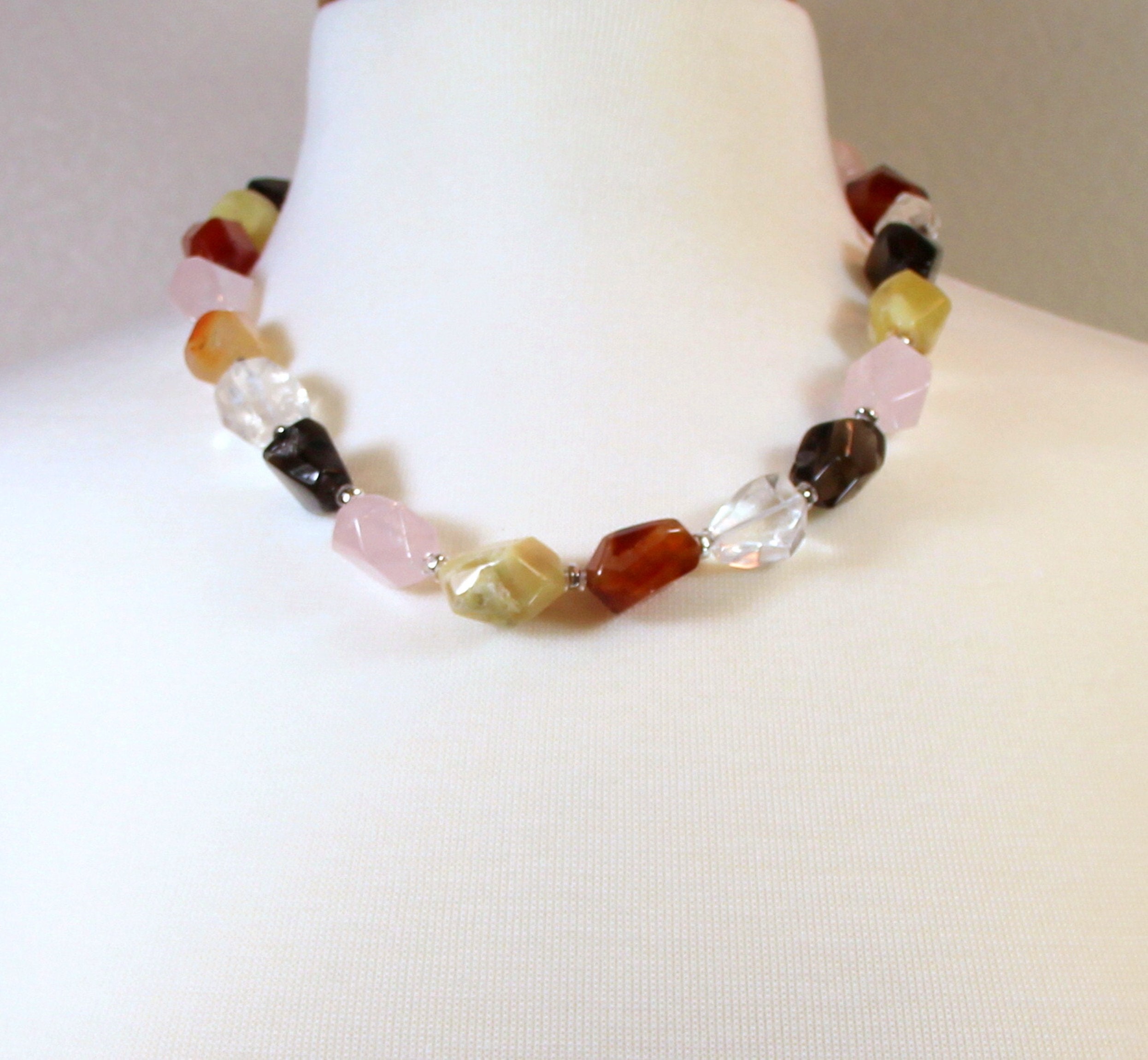 Multicolored Polished Gemstone Necklace Quartz Designer Etsy