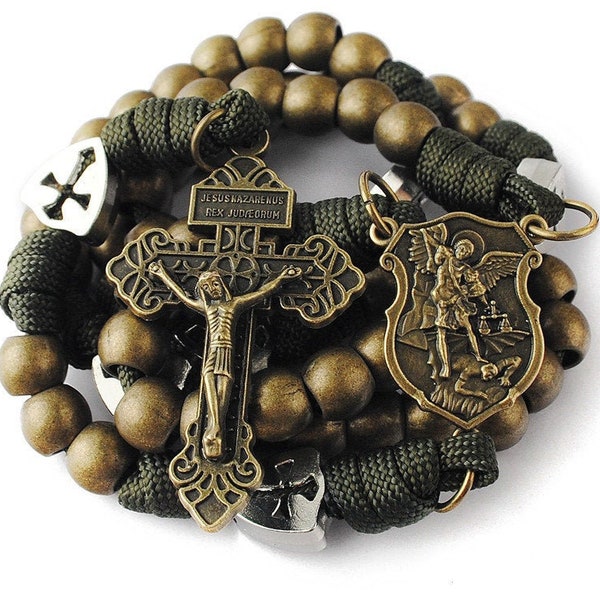 Saint Michael Bronze Paracord Rugged Rosary