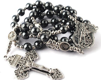 Saint Michael 8mm Hematite Rosary Beads