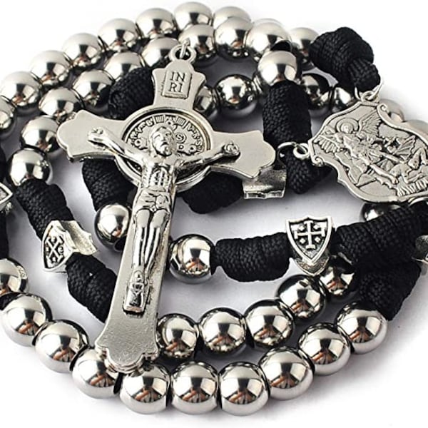 Stainless Steel Black Paracord Rosary