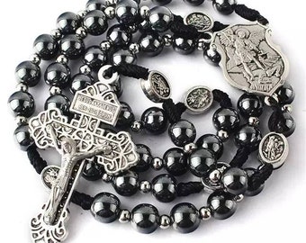Saint Michael 8mm Hematite Rosary Beads