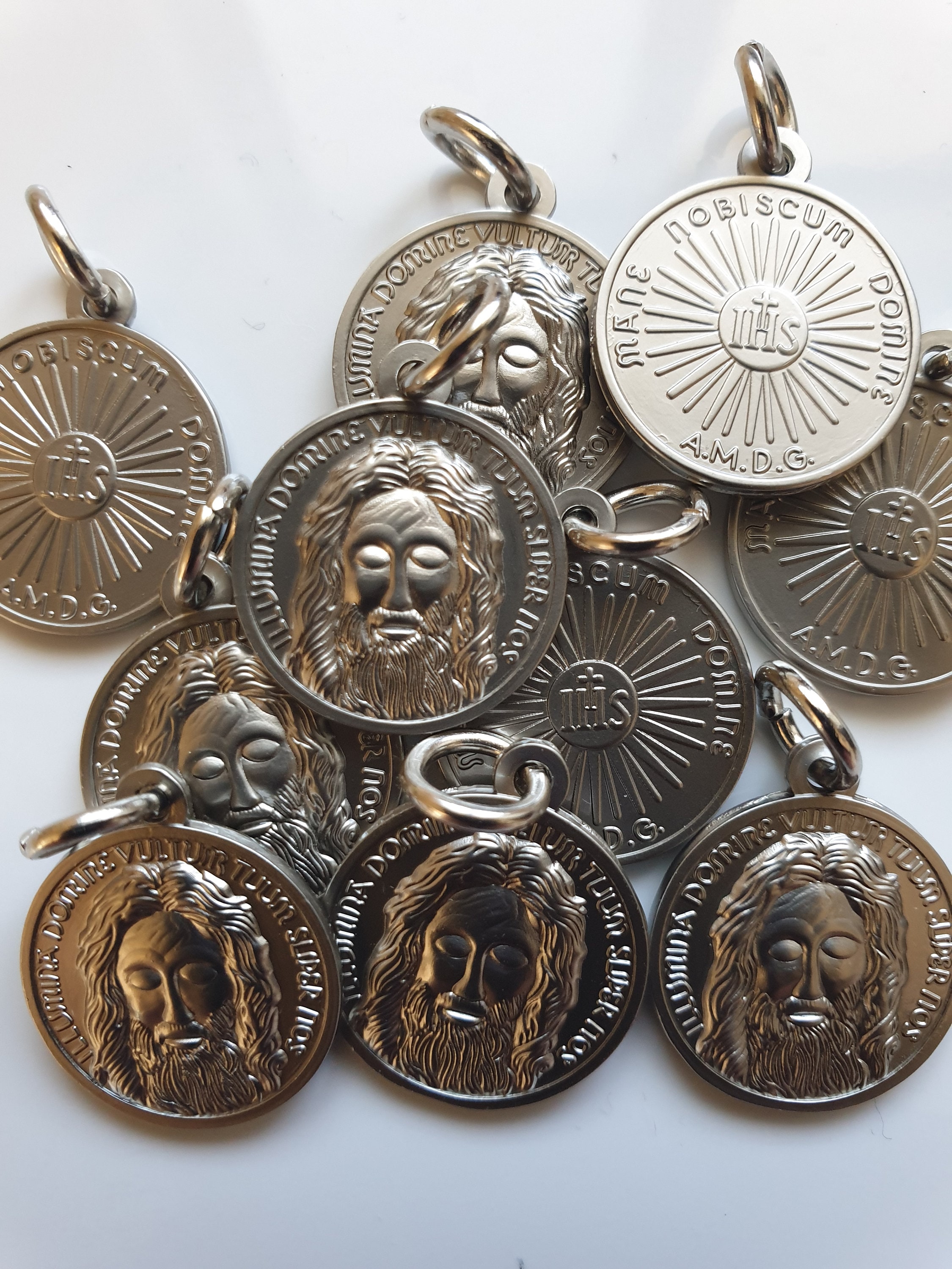 Lot of 10 Holy Face of Jesus Medals 1.8 cm Matt Nickel Etsy
