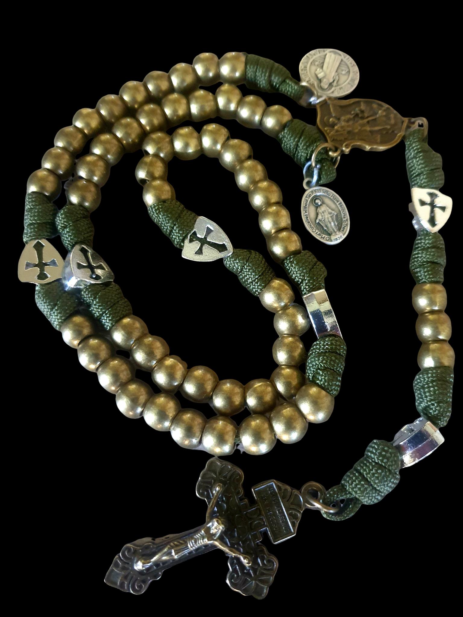 Bronze Paracord Rosary/ Crusader Shields