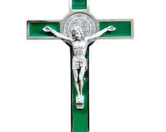 Saint Benedict Crucifix , Olive Wood or Enamel, 18.5 cm, 7 1/2",High Quality ,ITALY