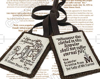 Sturdy Traditional Brown Scapulars of Mt Carmel with Leaflet 1/5/10