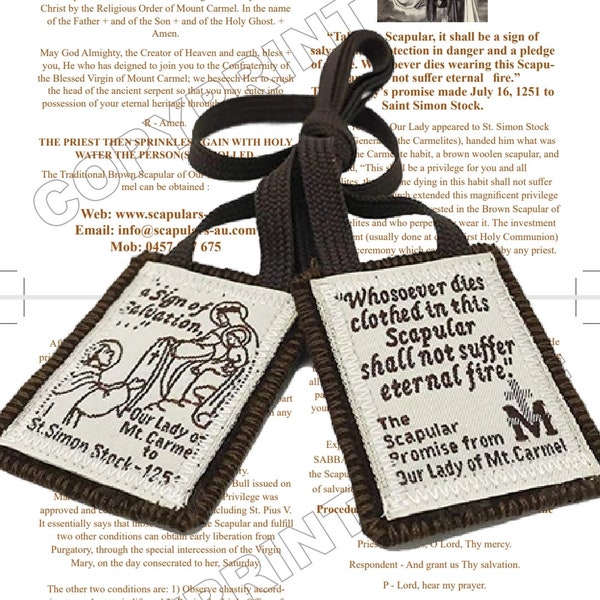 Sturdy Traditional Brown Scapulars of Mt Carmel with Leaflet 1/5/10