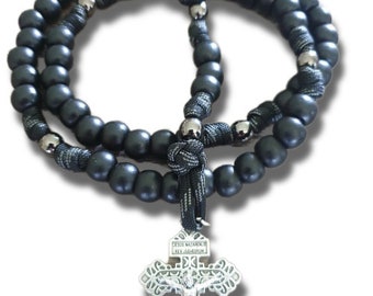 Mens Matte Black Paracord Rosary #3