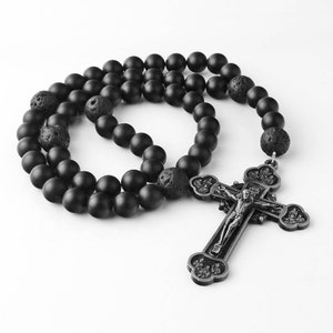 Matte Black Onyx Rosary Beads with pouch