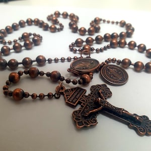 Antique Copper WW1 Combat Rosary with Black Sheepskin pouch