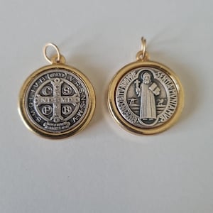Two Tone Silver/Gold Saint Benedict Medals 23mm, Italy, Charms, jewellery making, craft.