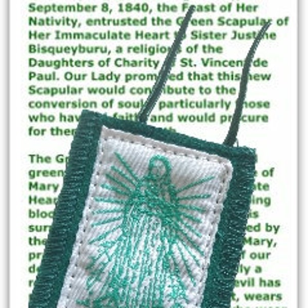 Durable Green Scapular with Leaflet by Scapulars-Au 1/2/3/4/5/10