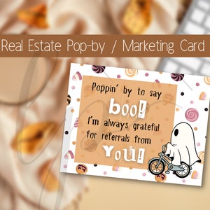 Biglietto marketing pop-by per Halloween autunnale immobiliare, pronto per la stampa