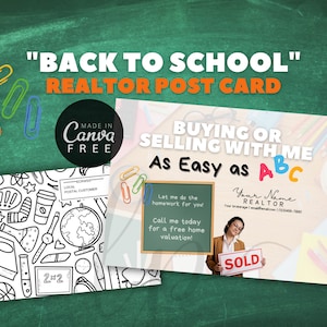 Corretor de imóveis de volta às aulas, cartão postal, agosto Marketing Pop By