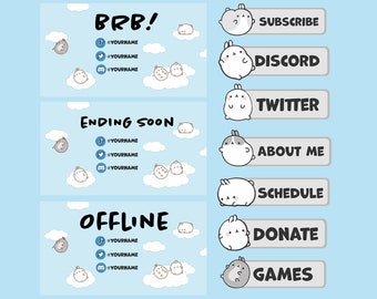 Cute Kawaii Twitch Panels - Blue