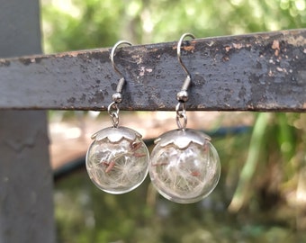 Dandelion earrings. Earrings sphere seeds lion tooth. Natural earrings. Boho style earrings