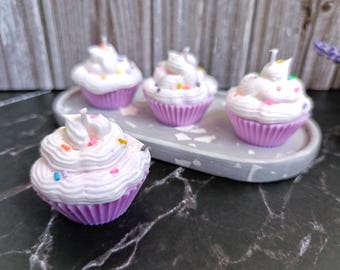 Strawberries and cream cupcake candle. Scented candle. Decorative candles. Soy wax. Dessert candle.