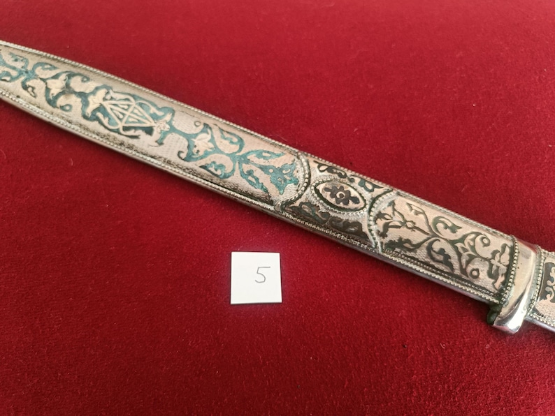 Daga Kindjal caucásica hecha a mano - Melchior (plata alemana) y Niel - Kinzhal georgiano de Tbilisi 1990 - Arte de filigrana - Regalo para hombres imagen 17