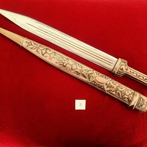 Daga Kindjal caucásica hecha a mano - Melchior (plata alemana) y Niel - Kinzhal georgiano de Tbilisi 1990 - Arte de filigrana - Regalo para hombres imagen 10