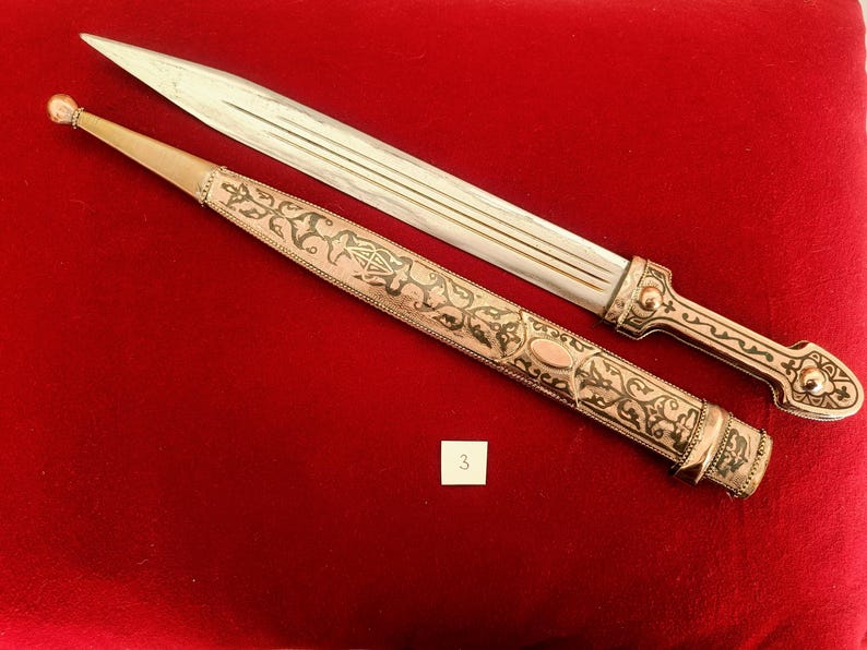 Daga Kindjal caucásica hecha a mano - Melchior (plata alemana) y Niel - Kinzhal georgiano de Tbilisi 1990 - Arte de filigrana - Regalo para hombres imagen 10