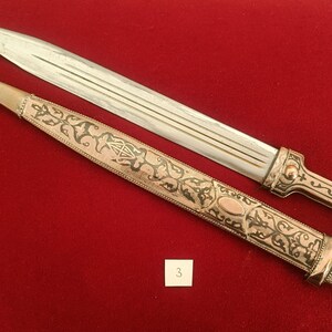 Daga Kindjal caucásica hecha a mano - Melchior (plata alemana) y Niel - Kinzhal georgiano de Tbilisi 1990 - Arte de filigrana - Regalo para hombres imagen 11