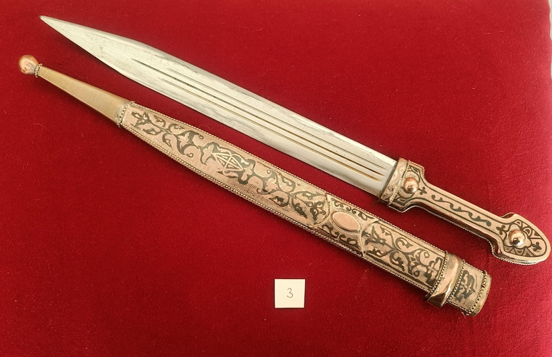 Daga Kindjal caucásica hecha a mano - Melchior (plata alemana) y Niel - Kinzhal georgiano de Tbilisi 1990 - Arte de filigrana - Regalo para hombres imagen 11