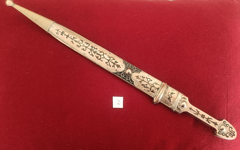 Daga Kindjal caucásica hecha a mano - Melchior (plata alemana) y Niel - Kinzhal georgiano de Tbilisi 1990 - Arte de filigrana - Regalo para hombres Dagger 2