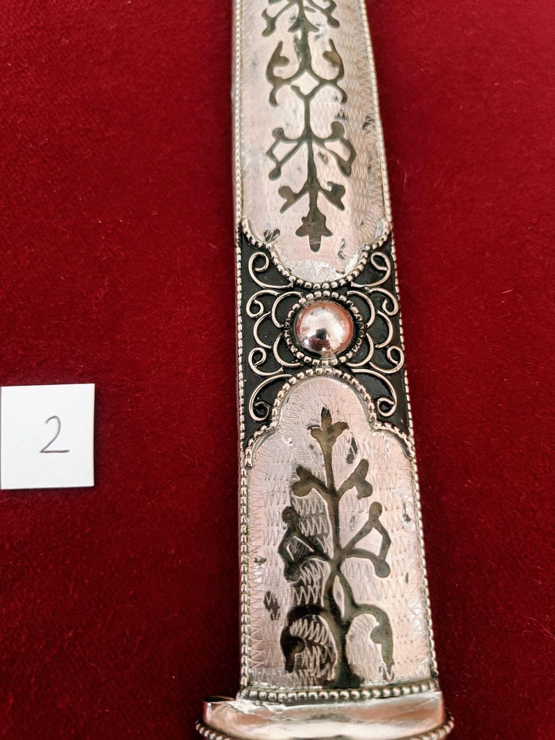 Daga Kindjal caucásica hecha a mano - Melchior (plata alemana) y Niel - Kinzhal georgiano de Tbilisi 1990 - Arte de filigrana - Regalo para hombres imagen 5