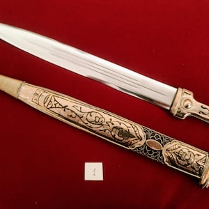 Daga Kindjal caucásica hecha a mano - Melchior (plata alemana) y Niel - Kinzhal georgiano de Tbilisi 1990 - Arte de filigrana - Regalo para hombres Dagger 1