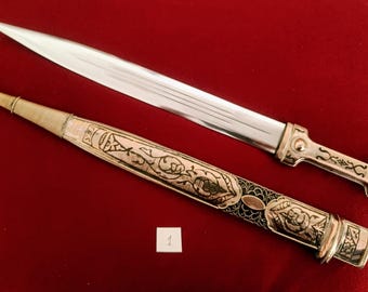 Handmade Caucasian Kindjal Dagger - Melchior (German Silver) & Niello - Georgian Kinzhal from Tbilisi 1990 - Filigree Art - Gift for Men